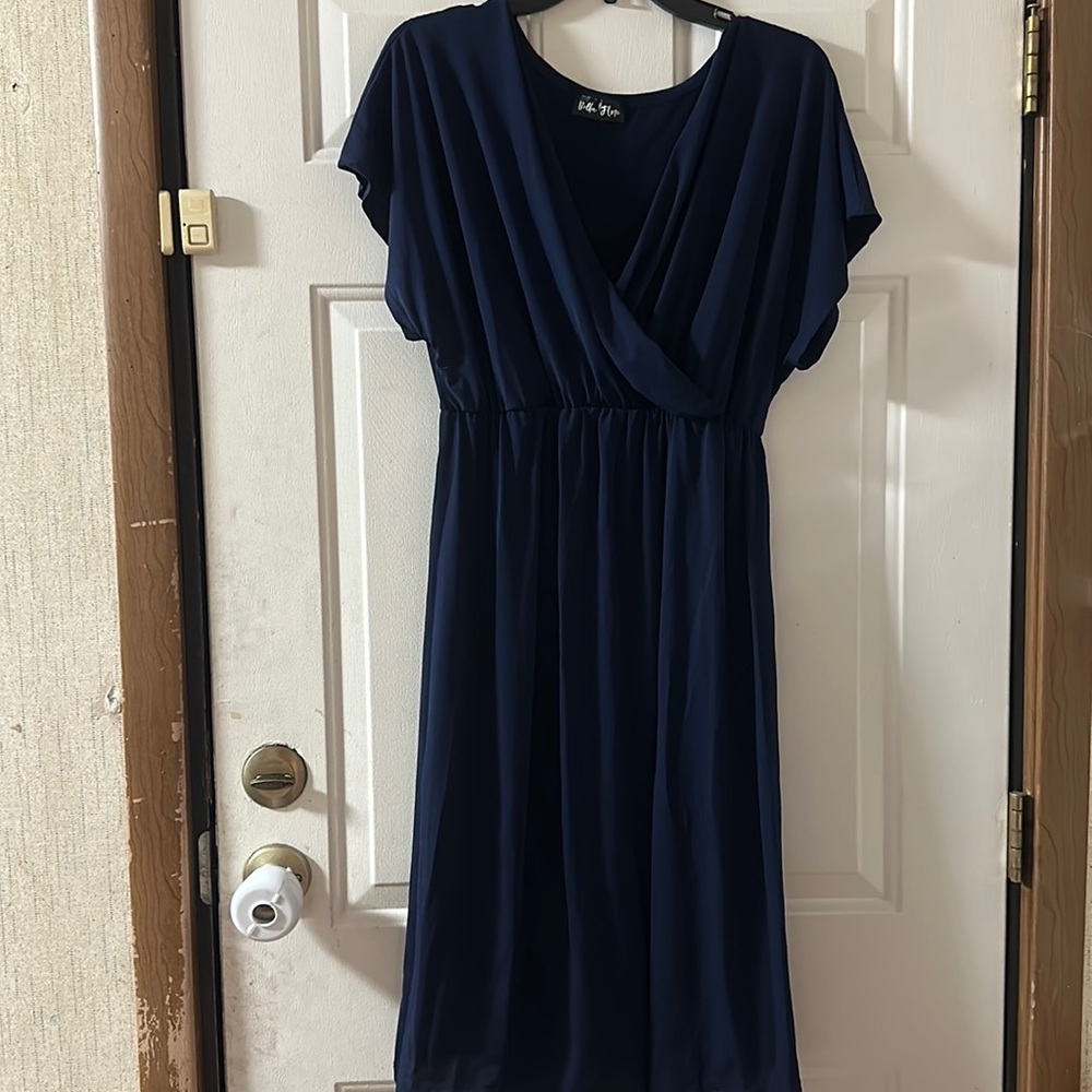 BELLA FLORE NAVY SHORT SLEEVE MATERNITY DRESS: EMPIRE WAIST: NWOT: 2X